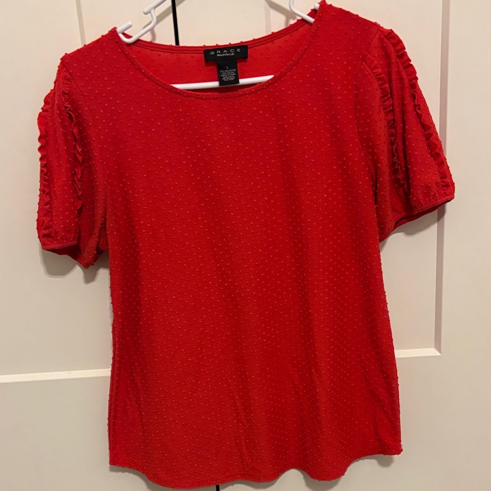 Red Textured Short Sleeve Top